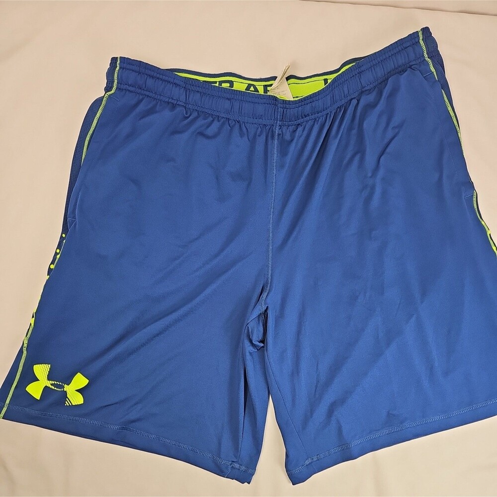 Under Armour HeatGear Men's 2XL Loose Athletic Shorts Navy Lime Blue